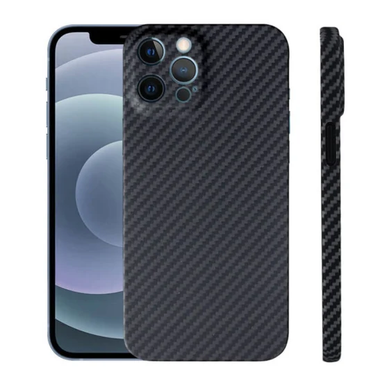 Étui de téléphone portable en fibre de carbone avec protection complète de lentille résistante aux rayures pour iPhone 12
